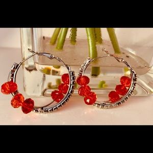 Red and Silver Indian fashion loop Earrings